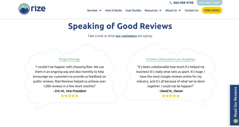 website homepage of an online reputation management company